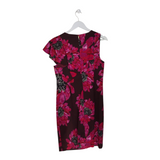 TRINA TURK NWT$338 FLORAL ONE SLEEVE DESIGNER DRESS MAROON FUCHSIA 10