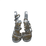 JIMMY CHOO "DART" STRAPPY HEELS LUXE SHOES SILVER 37