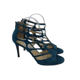 JIMMY CHOO SUEDE CUTOUT HEELS LUXE SHOES TEAL 40.5