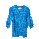JOHNNY WAS EMBROIDERED DESIGNER TOP BLUE MEDIUM