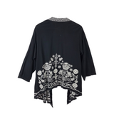 JOHNNY WAS RET$295 EMBROIDERED OPEN FRONT DESIGNER KIMONO BLACK WHITE MEDIUM