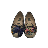VALENTINO BEADED BUTTERFLY FLATS LUXE SHOES TAUPE/BLACK 40