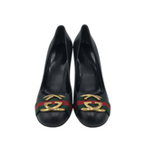 GUCCI "MALAGA" GG LEATHER PUMPS LUXE SHOES BLACK 38.5