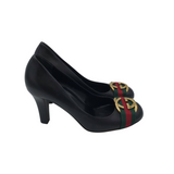 GUCCI "MALAGA" GG LEATHER PUMPS LUXE SHOES BLACK 38.5