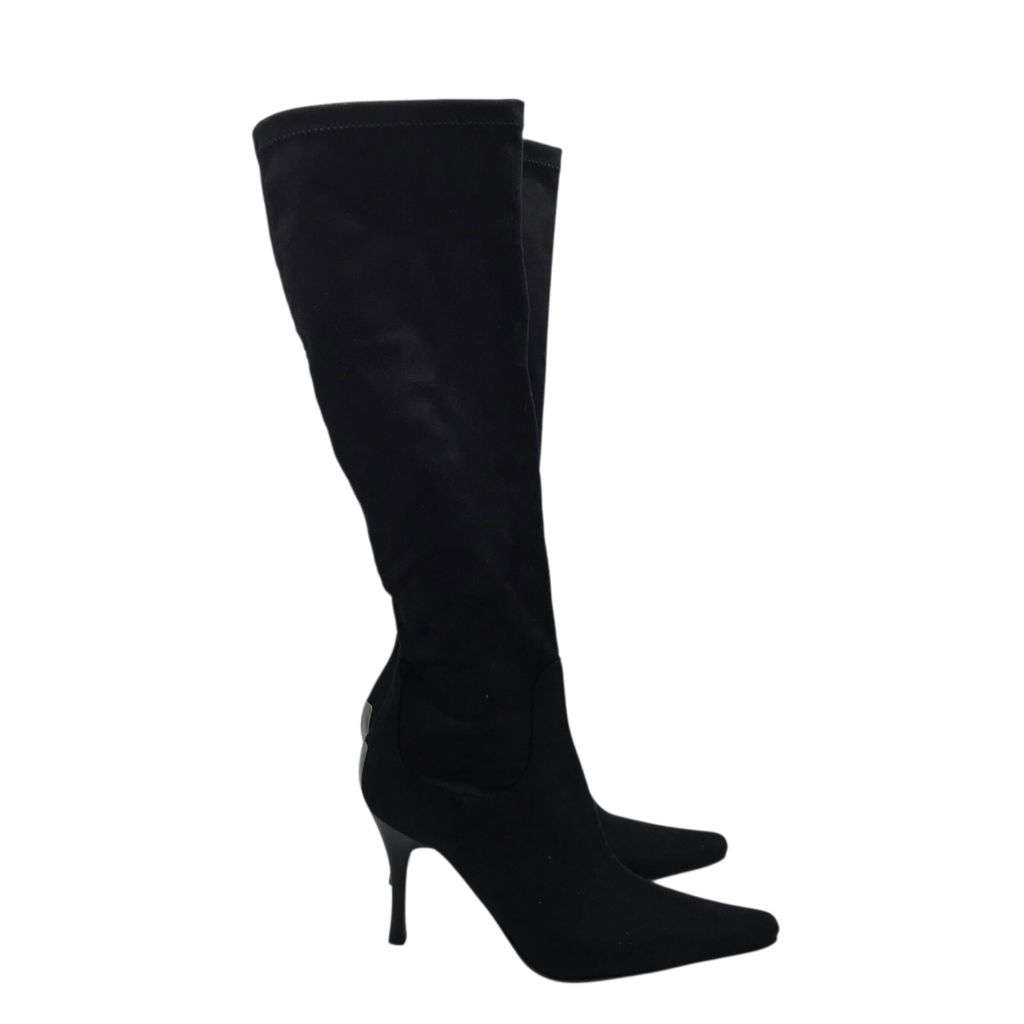 DONALD J PLINER KNEE SUEDE DESIGNER BOOTS BLACK 8M