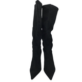 DONALD J PLINER SILVER HEEL KNEE DESIGNER BOOTS BLACK SILVER 8.5