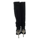 DONALD J PLINER SILVER HEEL KNEE DESIGNER BOOTS BLACK SILVER 8.5