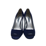 PRADA SUEDE PEEP-TOE PUMPS LUXE SHOES NAVY `40