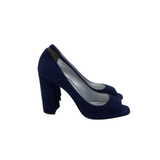 PRADA SUEDE PEEP-TOE PUMPS LUXE SHOES NAVY `40