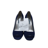 PRADA SUEDE PEEP-TOE PUMPS LUXE SHOES NAVY `40