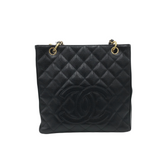 CHANEL CAVIAR QUILTED PETITE SHOPPING TOTE LUXE HANDBAG BLACK