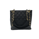 CHANEL CAVIAR QUILTED PETITE SHOPPING TOTE LUXE HANDBAG BLACK