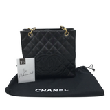 CHANEL CAVIAR QUILTED PETITE SHOPPING TOTE LUXE HANDBAG BLACK