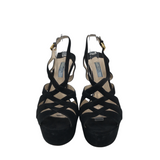 PRADA SUEDE SLINGBACK PLATFORM HEELS LUXE SHOES BLACK 38.5