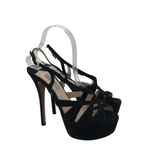 PRADA SUEDE SLINGBACK PLATFORM HEELS LUXE SHOES BLACK 38.5
