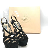 PRADA SUEDE SLINGBACK PLATFORM HEELS LUXE SHOES BLACK 38.5