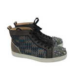 CHRISTIAN LOUBOUTIN LOUIS CRYSTAL EMBELLISHMENT SNEKERS MEN SHOE TEAL/BROWN 41