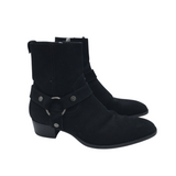 SAINT LAURENT SUEDE WYATT HARNESS ANKLE MEN BOOTS BLACK 41