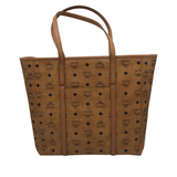 MCM LEATHER TOP ZIP LUXE HANDBAG COGNAC