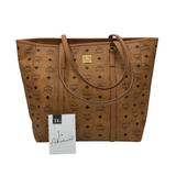 MCM LEATHER TOP ZIP LUXE HANDBAG COGNAC