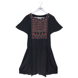 TORY BURCH RET$525 SILK EMBROIDERED SHORT SLEEVE DESIGNER DRESS BLACK RUST 8
