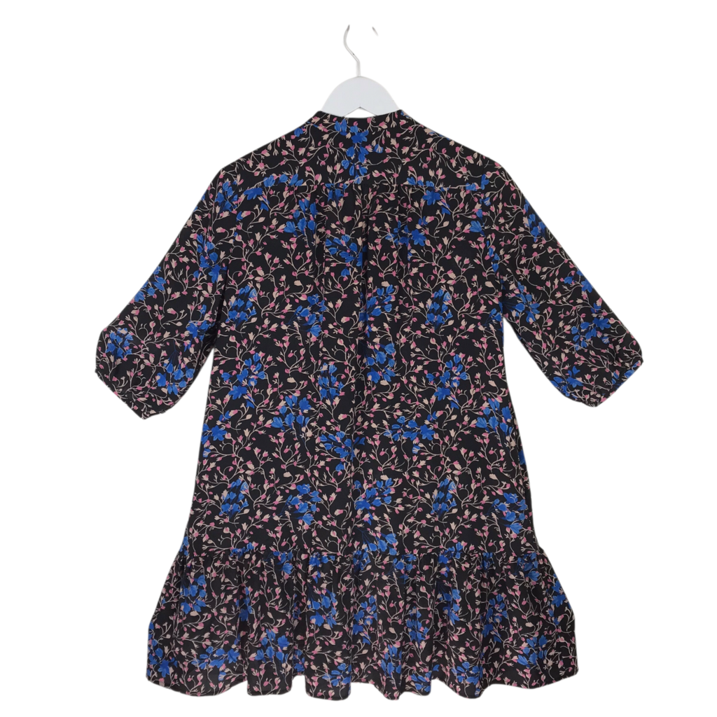SALONI RET$225 FLORAL 3/4 SLEEVE DESIGNER DRESS BLACK BLUE 6