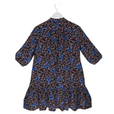 SALONI RET$225 FLORAL 3/4 SLEEVE DESIGNER DRESS BLACK BLUE 6