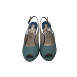 SALVATORE FERRAGAMO LEATHER SLINGBACK HEEL SHOES BLUE 8