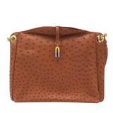 OSTRICH LEATHER SHOULDER HANDBAG RUST GOLD