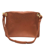 OSTRICH LEATHER SHOULDER HANDBAG RUST GOLD