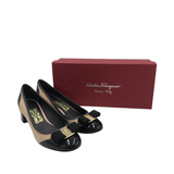 FERRAGAMO RET$630 LEATHER PUMP DESIGNER SHOES TAN BLACK 7.5