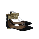 AQUAZZURA NWT$695 SUEDE ANKLE FLAT DESIGNER SHOES BLACK GOLD 7