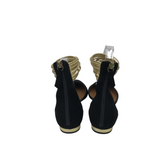 AQUAZZURA NWT$695 SUEDE ANKLE FLAT DESIGNER SHOES BLACK GOLD 37
