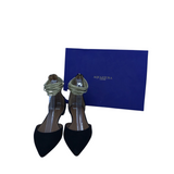 AQUAZZURA NWT$695 SUEDE ANKLE FLAT DESIGNER SHOES BLACK GOLD 37