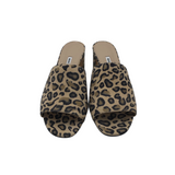 MANOLO BLAHNIK LEOPARD-PRINT "RAPALLATO" SUEDE SLIDES LUXE SHOES TAN/BROWN 7.5
