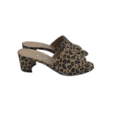 MANOLO BLAHNIK LEOPARD-PRINT "RAPALLATO" SUEDE SLIDES LUXE SHOES TAN/BROWN 7.5