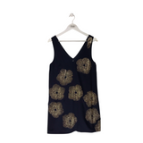 TRINA TURK SLEEVELESS STUDS DESIGNER DRESS NAVY GOLD 6