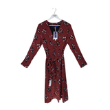 NWT LONG SLEEVE MIDI DESIGNER DRESS MAROON BLACK LARGE