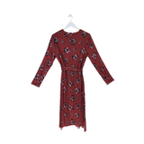 NWT LONG SLEEVE MIDI DESIGNER DRESS MAROON BLACK LARGE