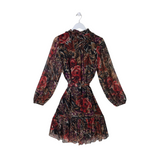 KOBI HALPERIN NWT$598 FLORAL MINI DESIGNER DRESS RED BROWN LARGE