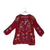 JOHNNY WAS EMBROIDERED LS DESIGNER TOP RED BLUE LARGE