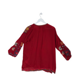 JOHNNY WAS EMBROIDERED LS DESIGNER TOP RED BLUE LARGE