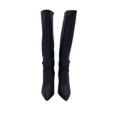 JIMMY CHOO TALL LEATHER w/BUCKLE STRAPS LUXE SHOES BLACK/BLUE 36.5