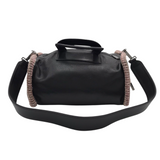 CHANEL LEATHER/TWEED TRIM TWO-WAY LUXE HANDBAG BLACK