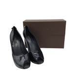 LOUIS VUITTON "OH REALLY" PEEP TOE PATENT LUXE SHOES BLACK 41