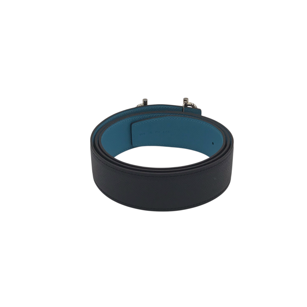 HERMES RET:$1100 "ROYAL" REVERSIBLE BELT LUXE MEN BELT NAVY/TURQUOISE 105
