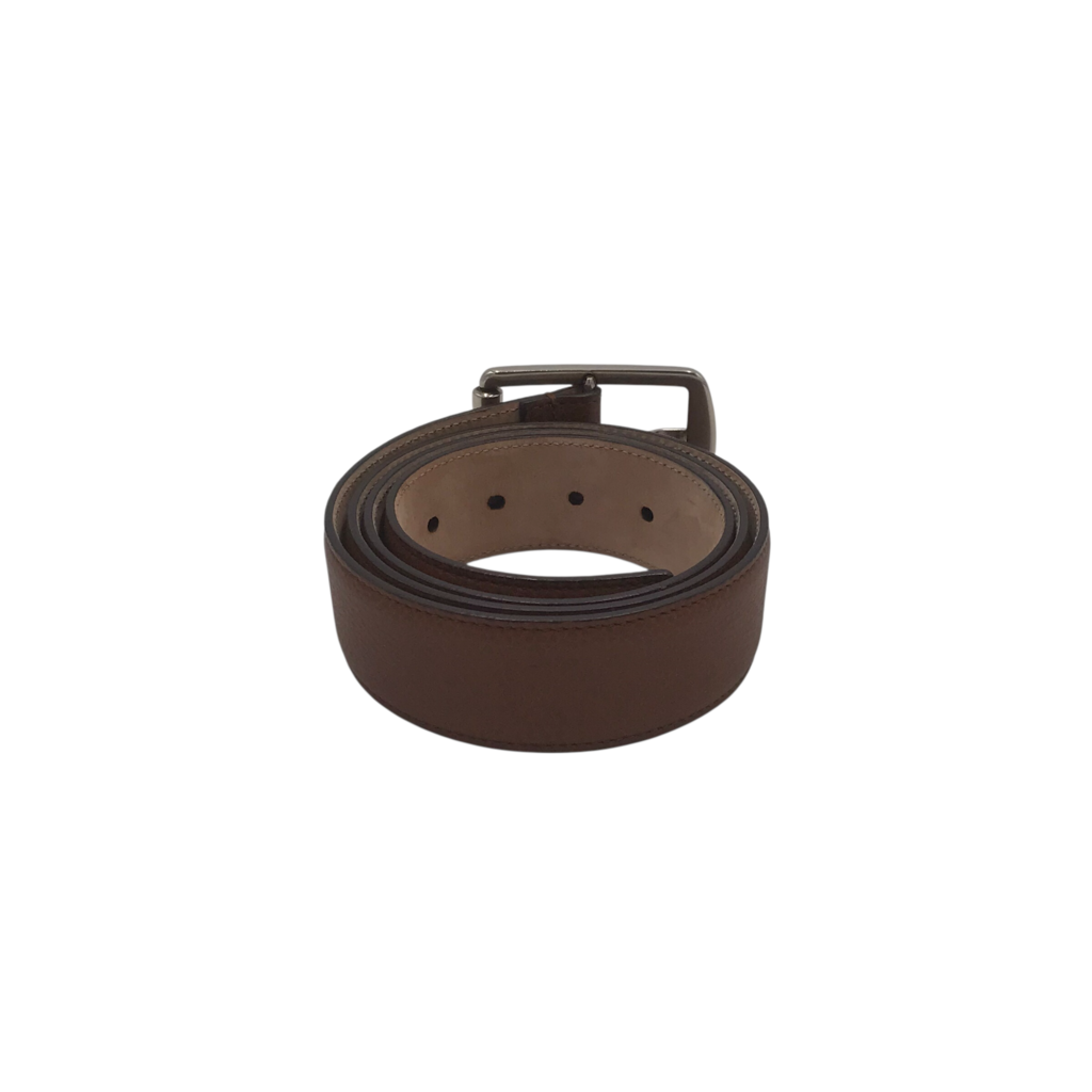 GUCCI LEATHER RETANGULAR LUXE MEN BELT BROWN 105