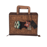 AMERICAN DARLING RET$210 NAVAJO WOOL TOOLED LEATHER SECRETARY BAG WOMEN'S ACCESSORIES