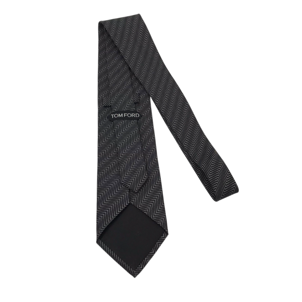 TOM FORD RET$330 100% SILK NECKTIE MEN TIE BLACK GRAY OS