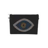 EVIL EYE BEADED CROSSBODY HANDBAG BLACK SILVER